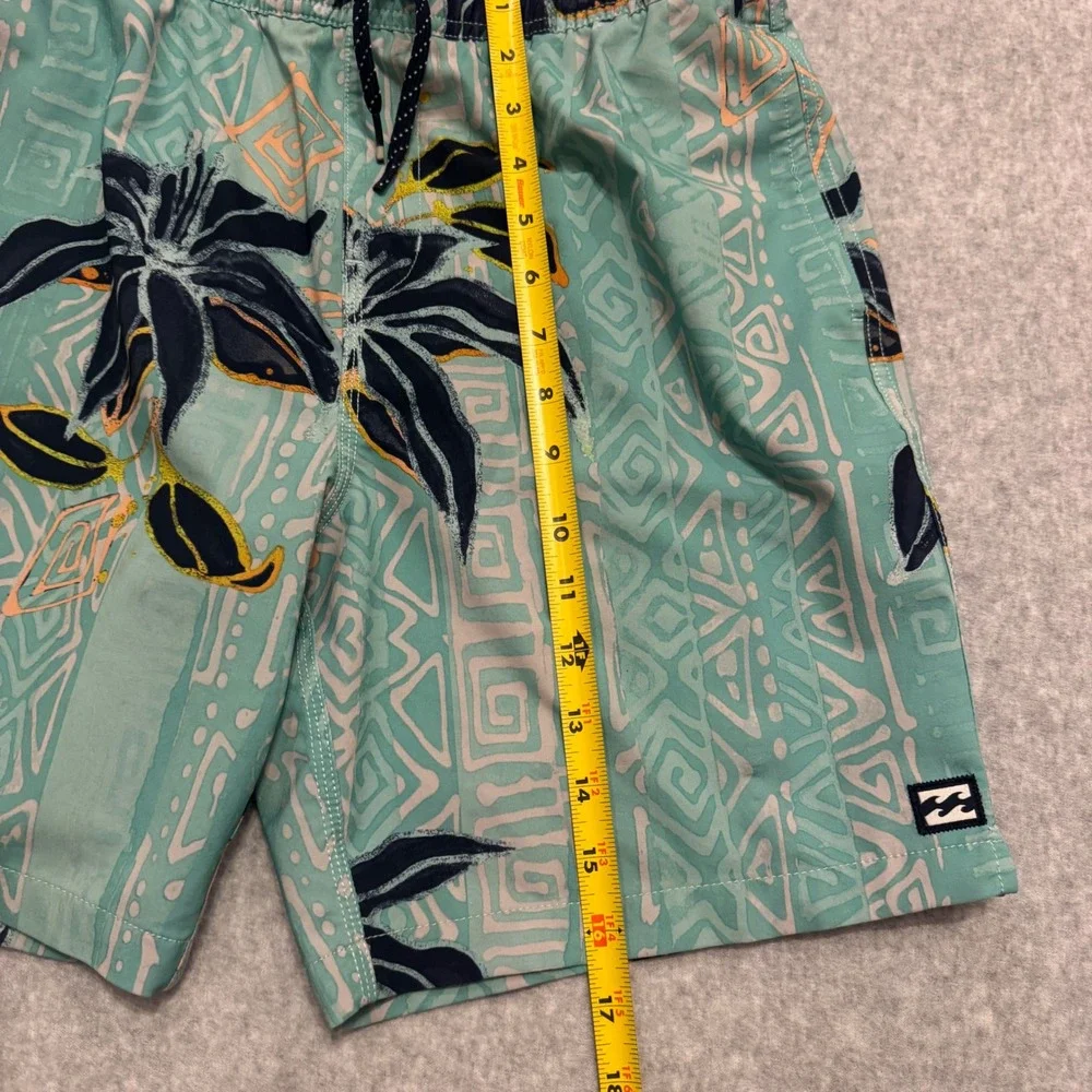 Billabong Boys Teal Tropical Floral Recycler Sundays Layback Board Shorts Size L